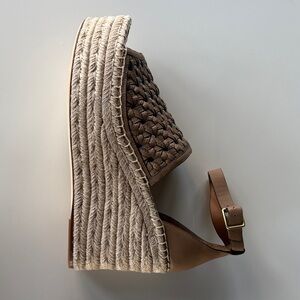 Tory Burch Brown and Cream Espadrille Wedges